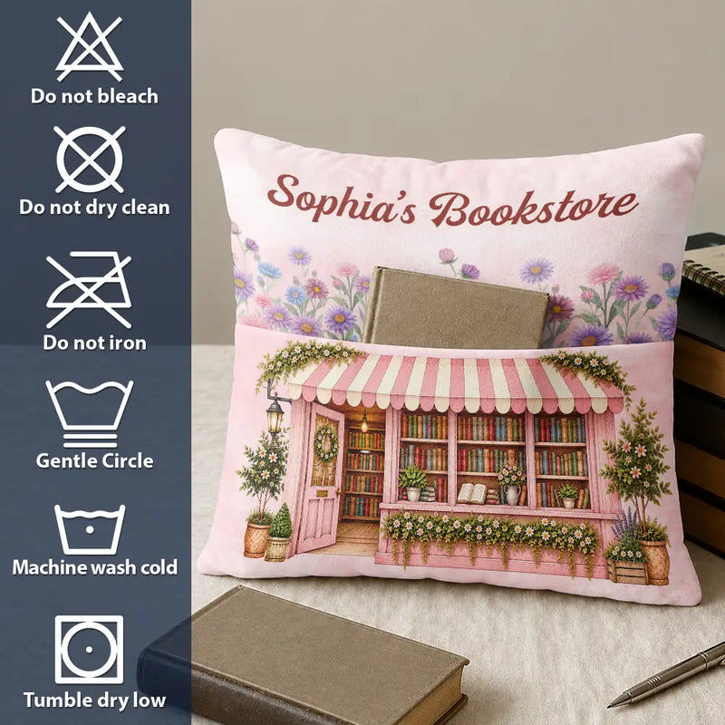 Cozy,Reading,Gift For Yourself,Gift For Women,Icon - Book Lovers Corner Bookstore With Birth Month Flower - Personalized Pocket Pillow