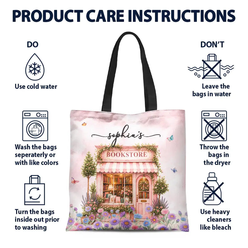 Cozy,Reading,Gift For Yourself,Gift For Women,Icon - Book Lovers Corner Bookstore With Birth Month Flower - Personalized Tote Bag