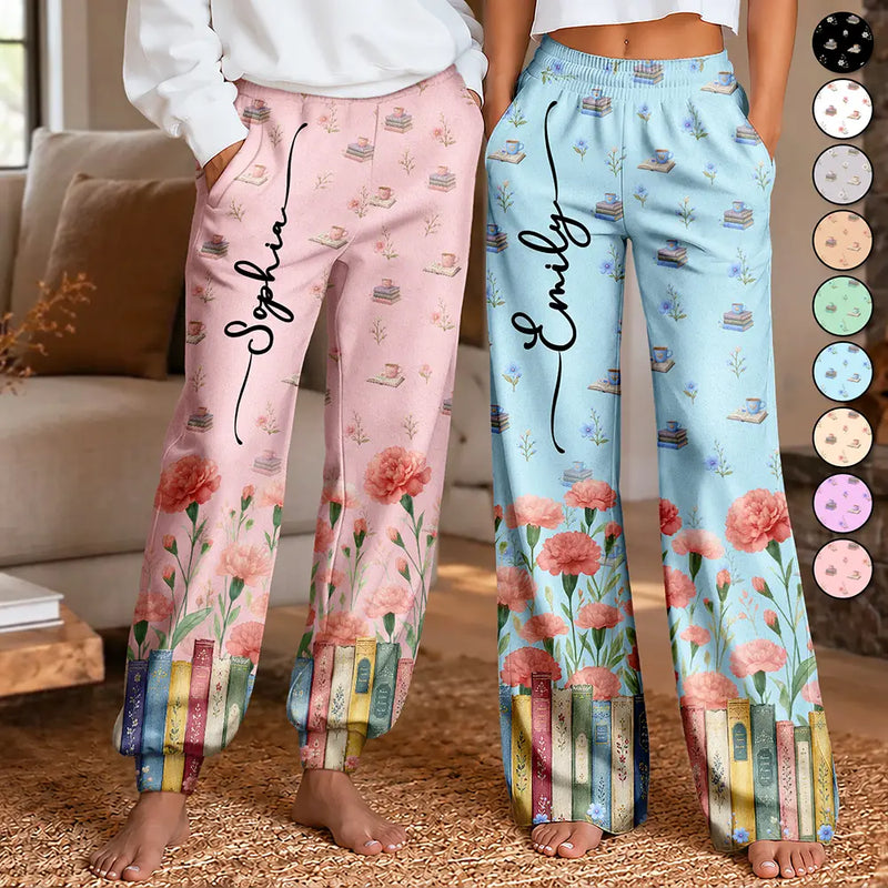 Reading,Gift For Yourself,Gift For Women,Icon,Happy - Book Lovers Watercolor Birth Month Flower - Personalized Pajama Pants