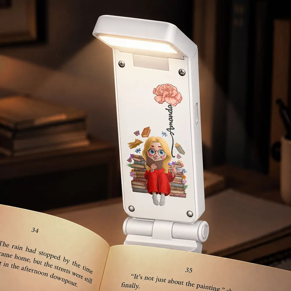 Book Lovers With Birth Month Flowers - Personalized Book Light Clip