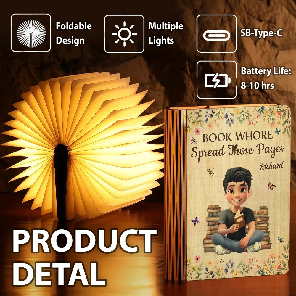 Gift For Yourself, Gift For Women, Gift For Men, Reading, Happy - Book Whore Spread Those Pages - Personalized Book Lamp