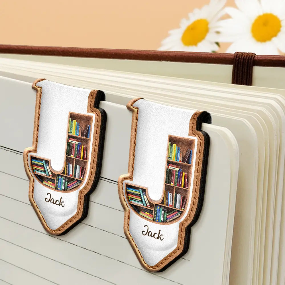 Gift For Yourself,Reading - Bookish Monogram - Personalized Custom Shaped Leather Magnetic Bookmark