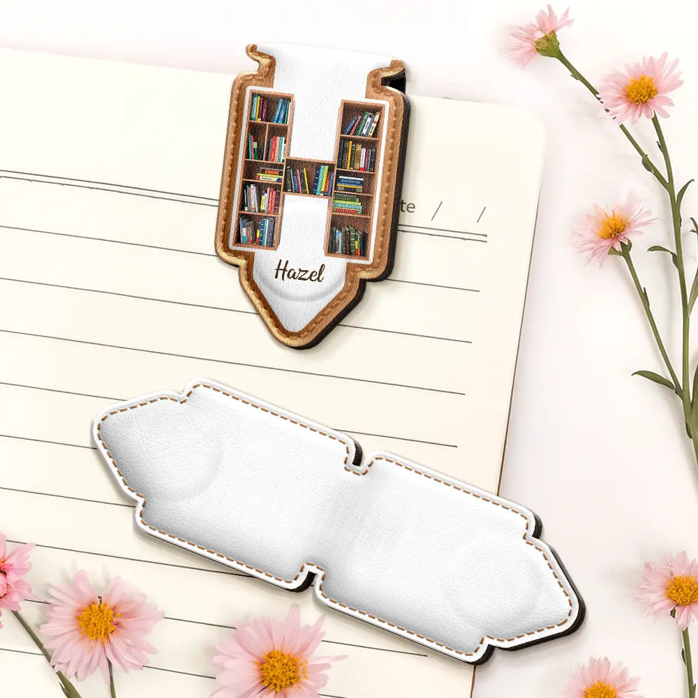 Gift For Yourself,Reading - Bookish Monogram - Personalized Custom Shaped Leather Magnetic Bookmark