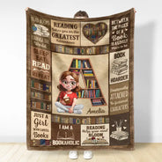 Reading,Gift For Yourself,Gift For Women,Happy - Bookish Monogram Reading Blanket - Personalized Fleece Blanket, Sherpa Blanket