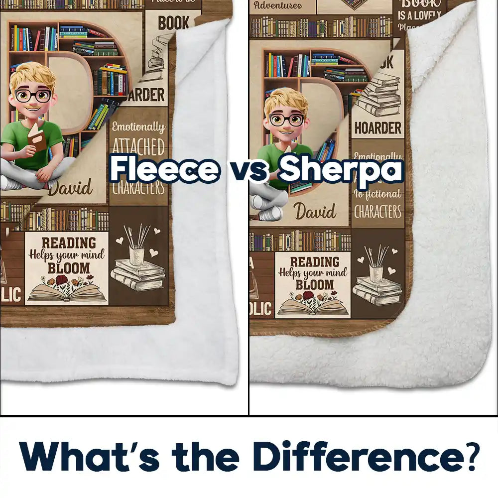 Reading,Gift For Yourself,Gift For Women,Happy - Bookish Monogram Reading Blanket - Personalized Fleece Blanket, Sherpa Blanket