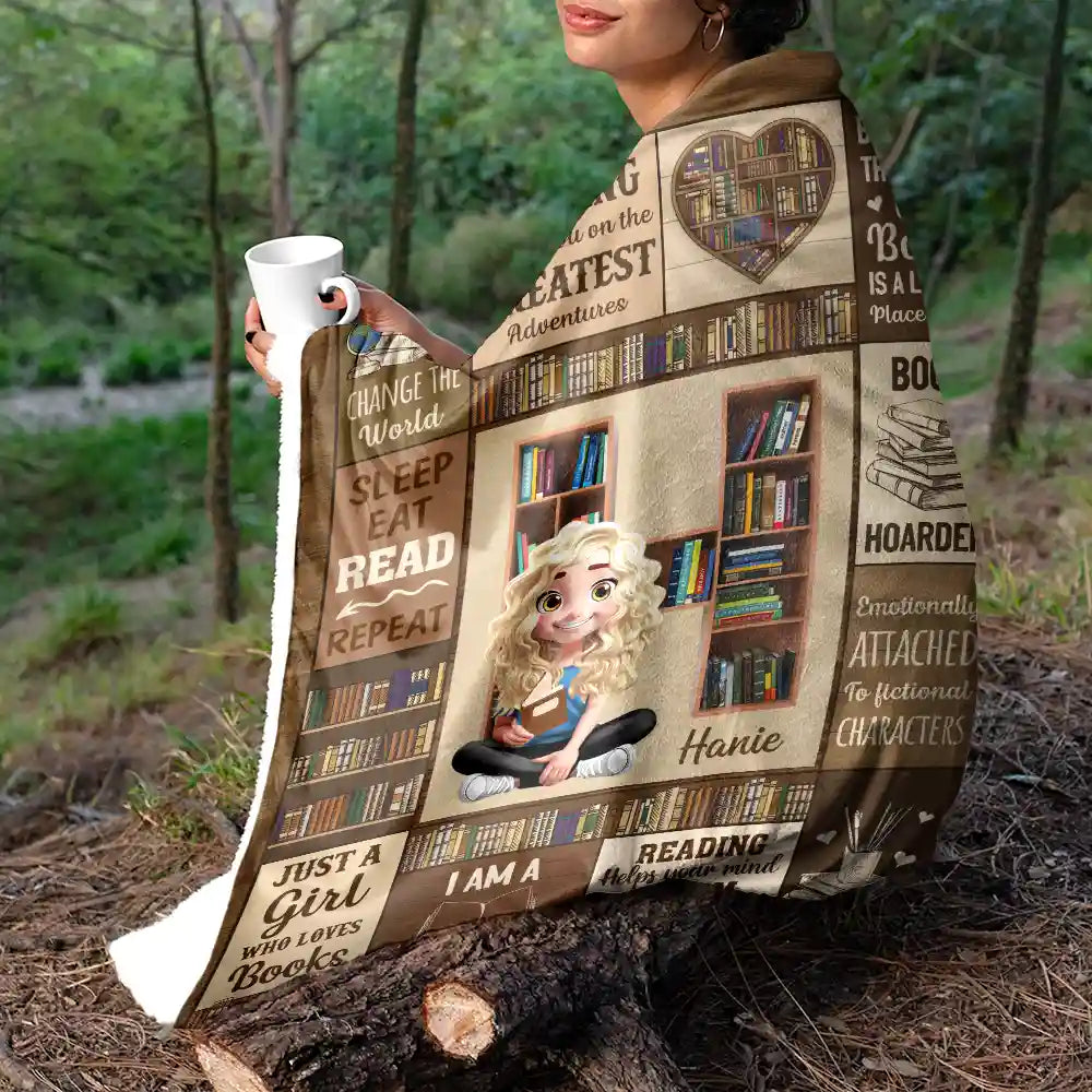 Reading,Gift For Yourself,Gift For Women,Happy - Bookish Monogram Reading Blanket - Personalized Fleece Blanket, Sherpa Blanket