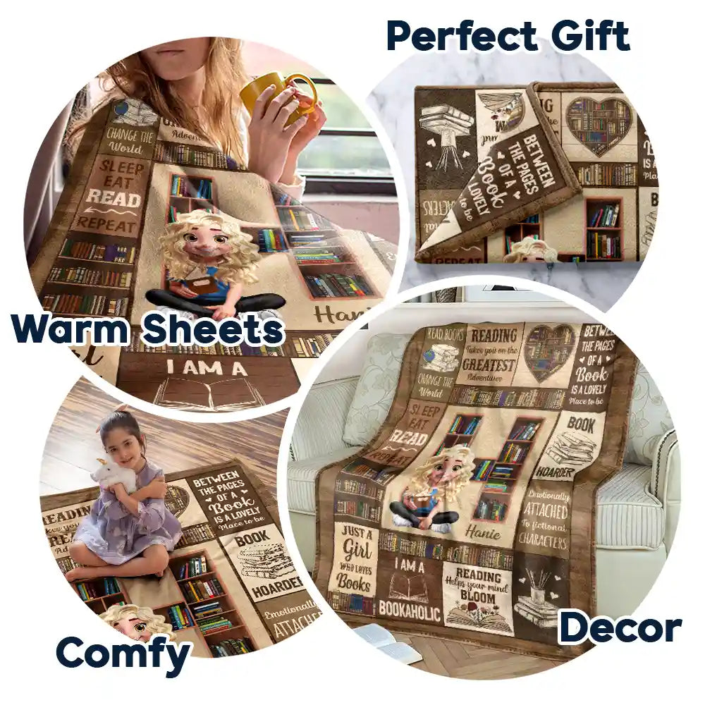 Reading,Gift For Yourself,Gift For Women,Happy - Bookish Monogram Reading Blanket - Personalized Fleece Blanket, Sherpa Blanket