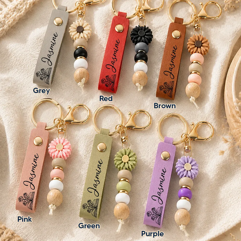 Gift For Yourself, Gift For Women, Reading, Adorable, Icon - Books Birth Month Flower - Personalized Leather Beaded Keychain