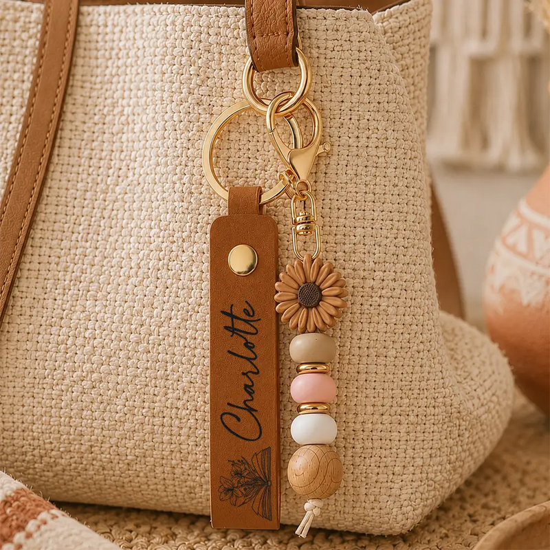 Gift For Yourself, Gift For Women, Reading, Adorable, Icon - Books Birth Month Flower - Personalized Leather Beaded Keychain