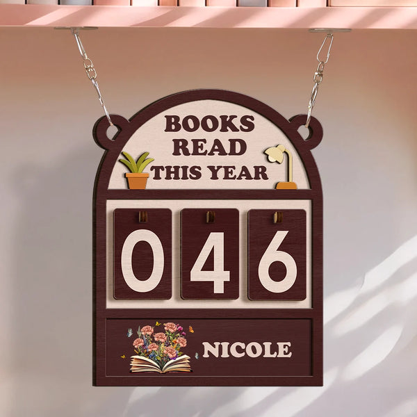Gift For Yourself, Gift For Women, Reading, Happy - Books Read This Year Flowers Growing From Book - Personalized Hanging Tracker Sign