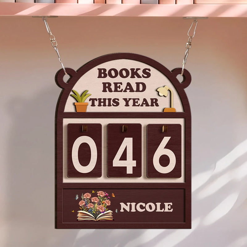 Gift For Yourself, Gift For Women, Reading, Happy - Books Read This Year Flowers Growing From Book - Personalized Hanging Tracker Sign