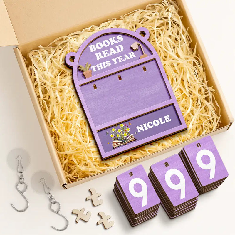 Gift For Yourself, Gift For Women, Reading, Happy - Books Read This Year Flowers Growing From Book - Personalized Hanging Tracker Sign
