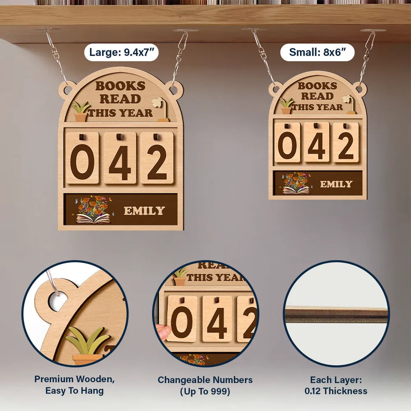 Gift For Yourself, Gift For Women, Reading, Happy - Books Read This Year Flowers Growing From Book - Personalized Hanging Tracker Sign