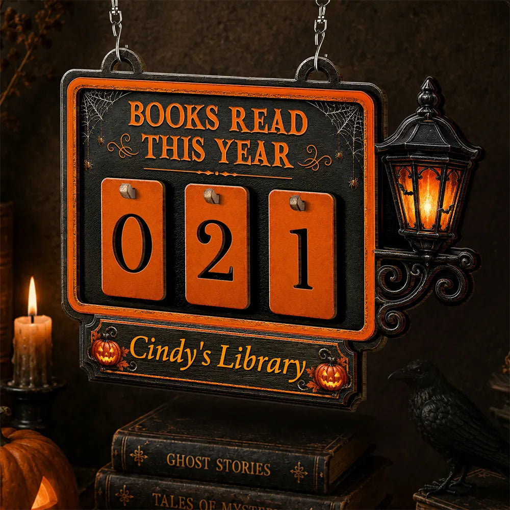 Books Read This Year Halloween Style - Personalized Hanging Tracker Sign