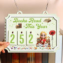 Reading,Gift For Yourself,Gift For Women,Happy - Books Read This Year Reading Girl With Birth Month Flower - Personalized Hanging Tracker Sign