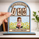 Gift For Women,Happy,Readin - Books Read This Year Reading Girl With Birth Month Flower - Personalized 2-Layered Wooden Tracker Sign