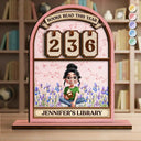 Gift For Women,Happy,Readin - Books Read This Year Reading Girl With Birth Month Flower - Personalized 2-Layered Wooden Tracker Sign