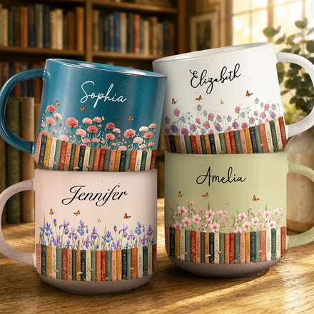 Bookshelf Flower Garden - Personalized Pottery Mug