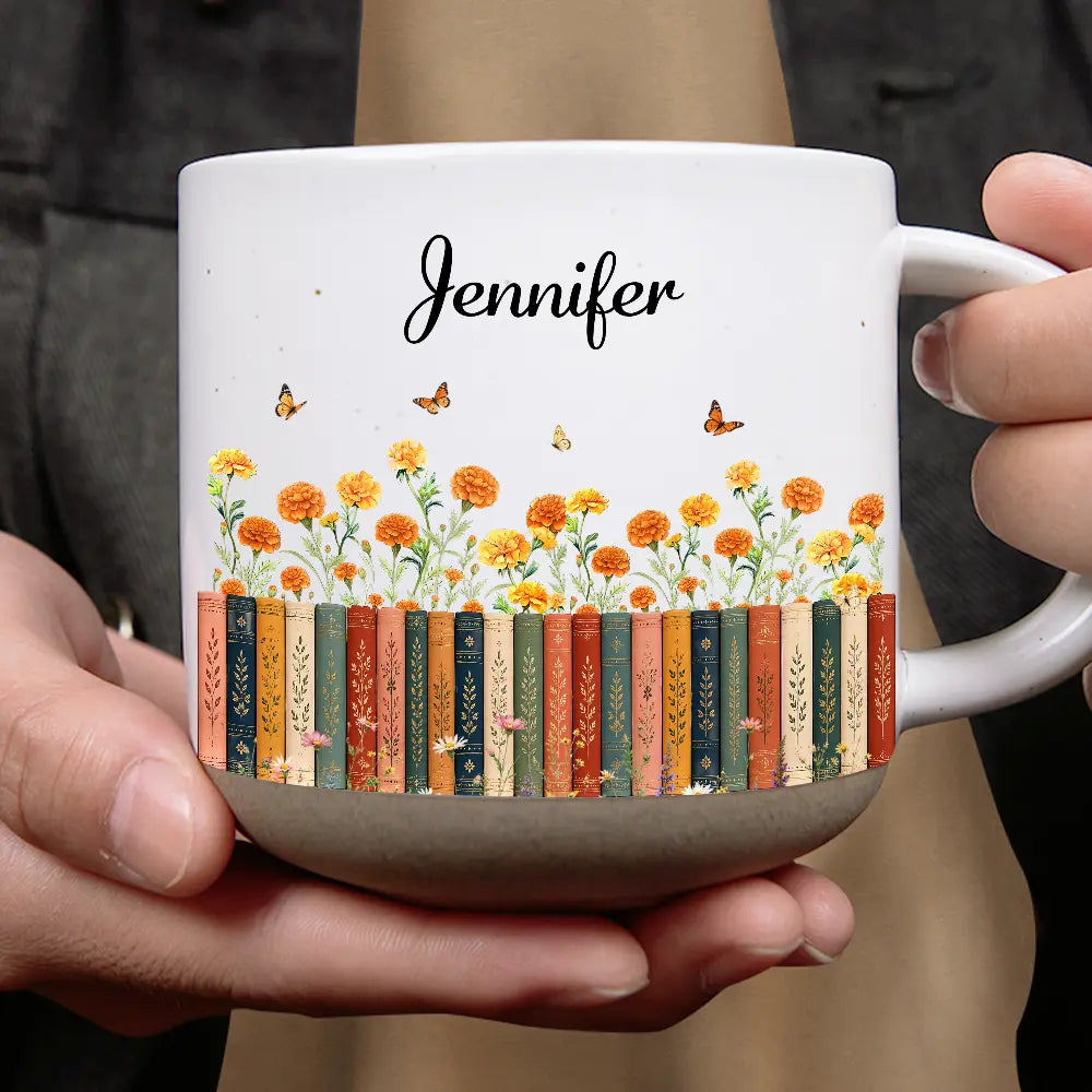 Reading,Gift For Yourself,Adorable,Icon - Bookshelf Flower Garden - Personalized Pottery Mug