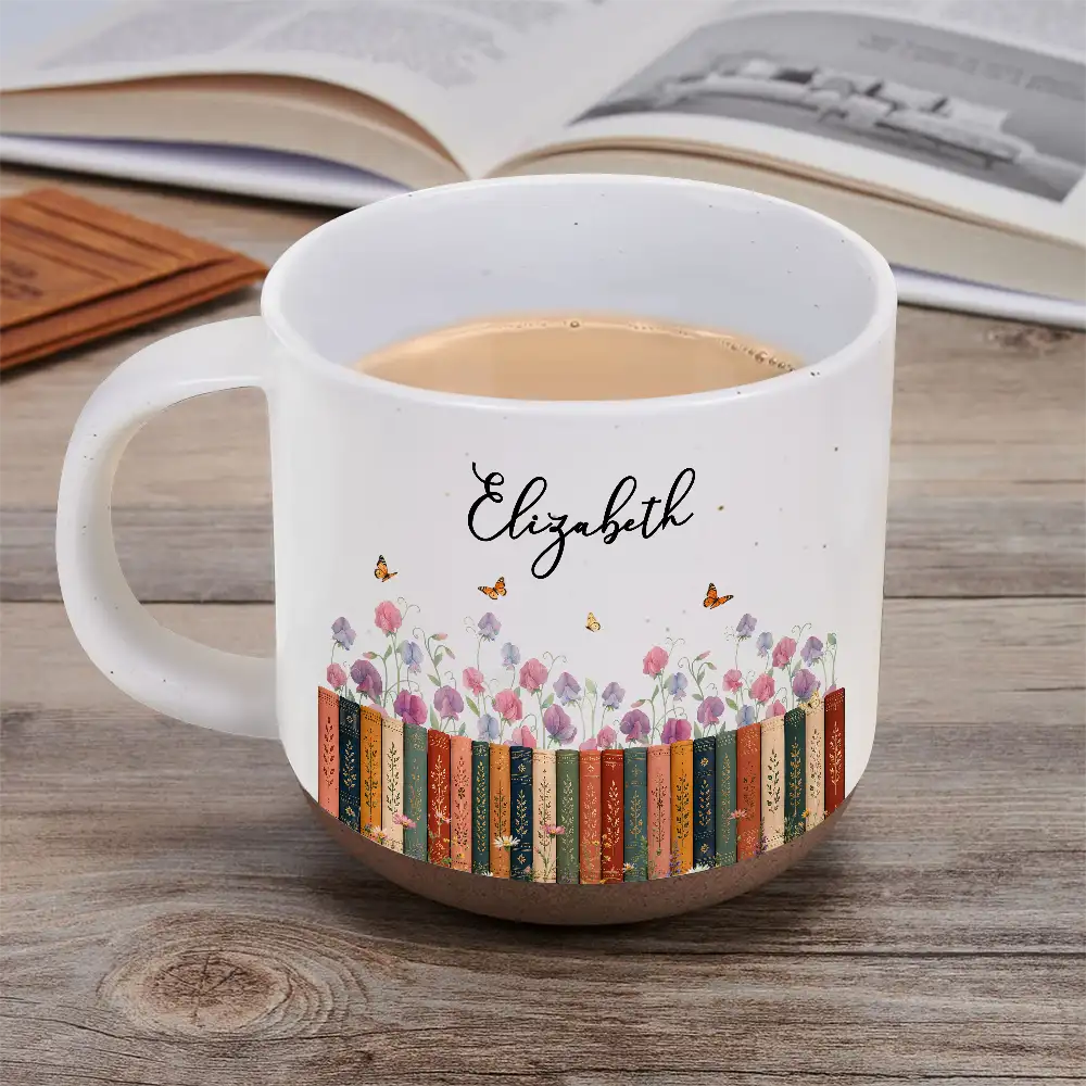 Reading,Gift For Yourself,Adorable,Icon - Bookshelf Flower Garden - Personalized Pottery Mug