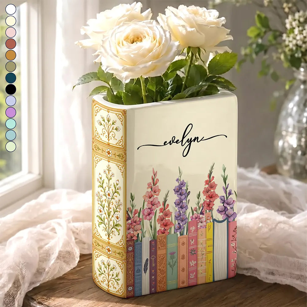 Bookshelf Library Birth Month Flower - Personalized Ceramic Book Vase