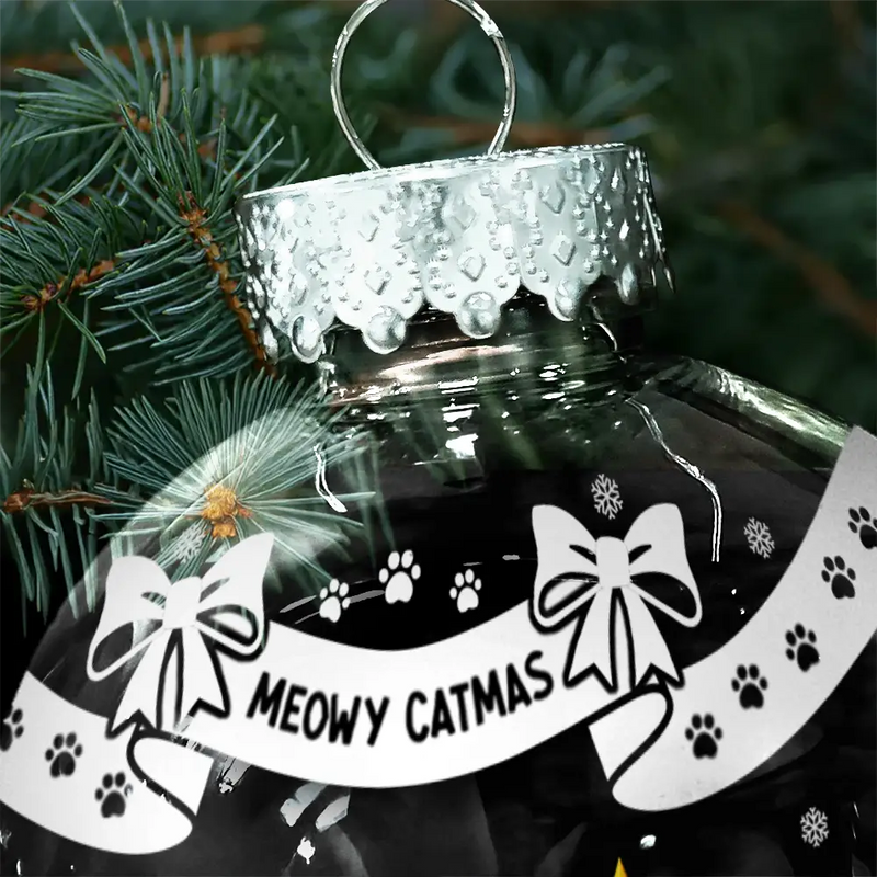 Christmas,Cat Lovers - Bowknots Meowy Catmas - Personalized Ball Ornament