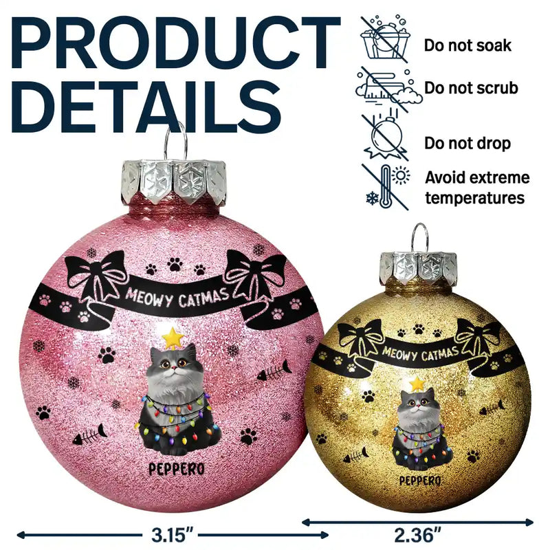Christmas,Cat Lovers - Bowknots Meowy Catmas - Personalized Ball Ornament