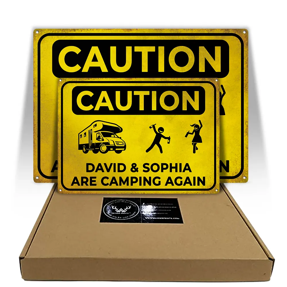 Camping,Gift For Couples,Best friends' Hobby,Top Market,Funny,Family,Top Market,Icon - Drunk Stick Figure We Are Camping Again - Personalized Classic Metal Signs