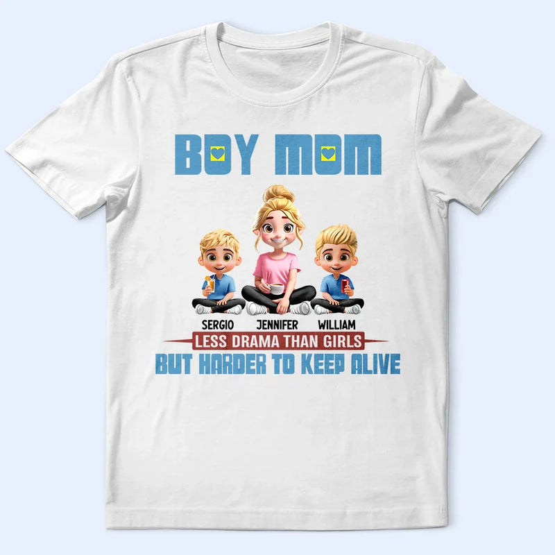 Gift For Mother, Mom - Sons, Happy - Boy Mom Less Drama Than Girls 3D Effect - Personalized T Shirt