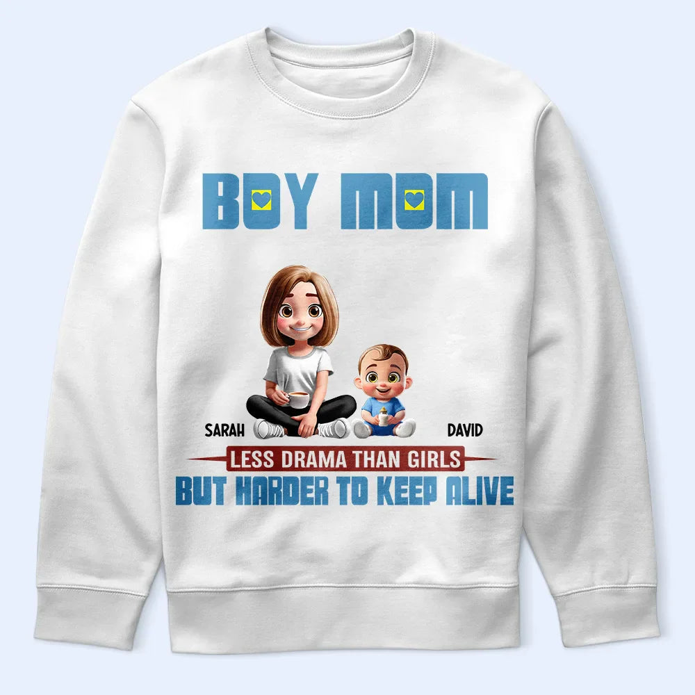 Gift For Mother, Mom - Sons, Happy - Boy Mom Less Drama Than Girls 3D Effect - Personalized T Shirt