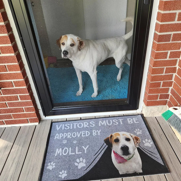 Custom Photo Visitors Must Be Approved By This Dog - Personalized Doormat