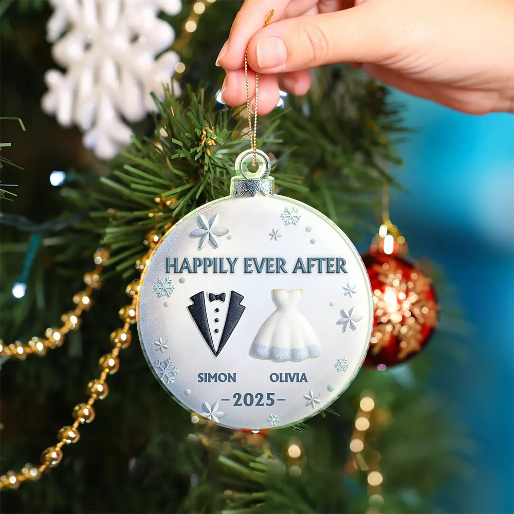 Christmas,Gift For Couples,Gift For Husband,Gift For Wife,Happy - Bride & Groom Happily Ever After - Personalized Custom Shaped Acrylic Ornament