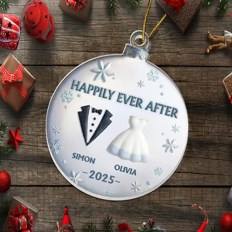 Christmas,Gift For Couples,Gift For Husband,Gift For Wife,Happy - Bride & Groom Happily Ever After - Personalized Custom Shaped Acrylic Ornament