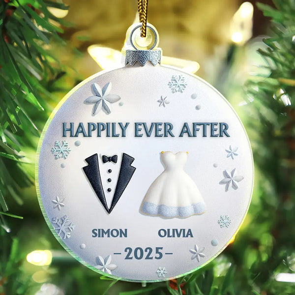 Christmas,Gift For Couples,Gift For Husband,Gift For Wife,Happy - Bride & Groom Happily Ever After - Personalized Custom Shaped Acrylic Ornament