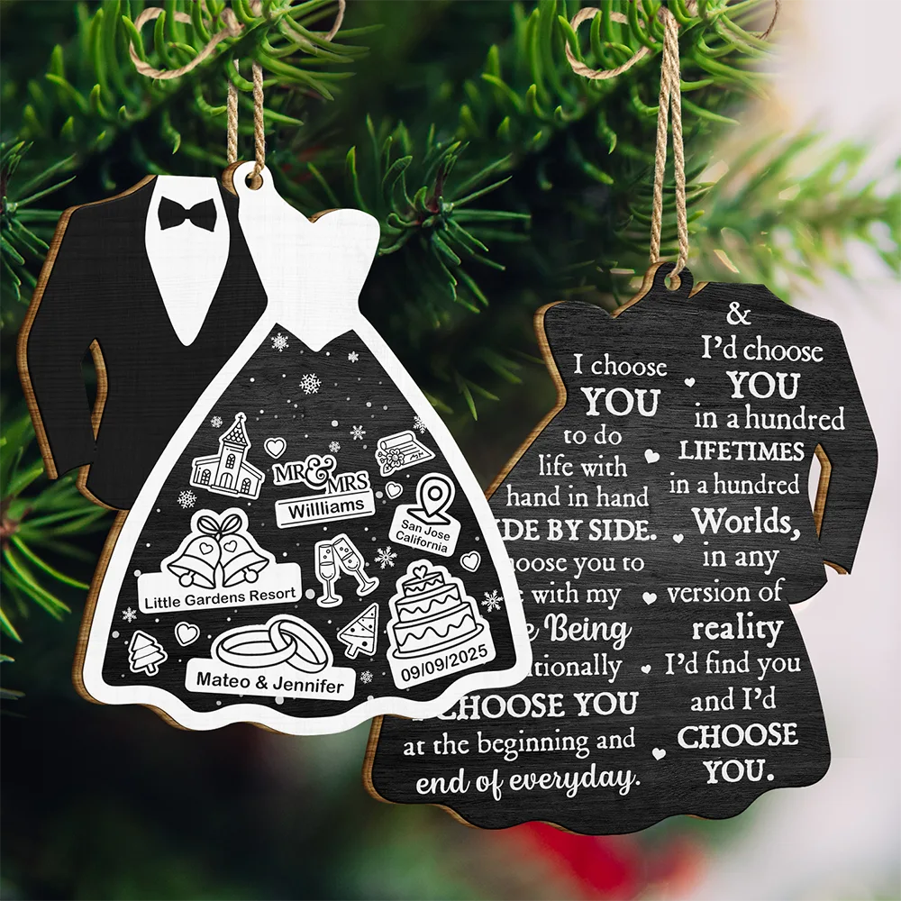 Gift For Couples,Gift For Wife,Gift For Husband,Christmas,Happy - Bride & Groom I Choose You - Personalized Wooden Ornament Print 2 Sides