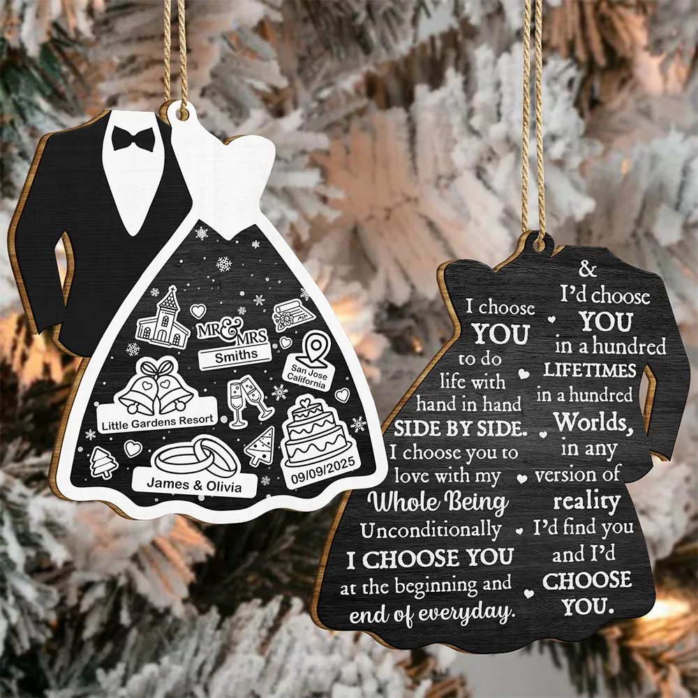 Gift For Couples,Gift For Wife,Gift For Husband,Christmas,Happy - Bride & Groom I Choose You - Personalized Wooden Ornament Print 2 Sides