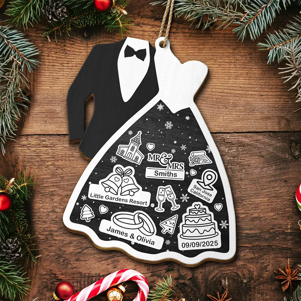 Gift For Couples,Gift For Wife,Gift For Husband,Christmas,Happy - Bride & Groom I Choose You - Personalized Wooden Ornament Print 2 Sides