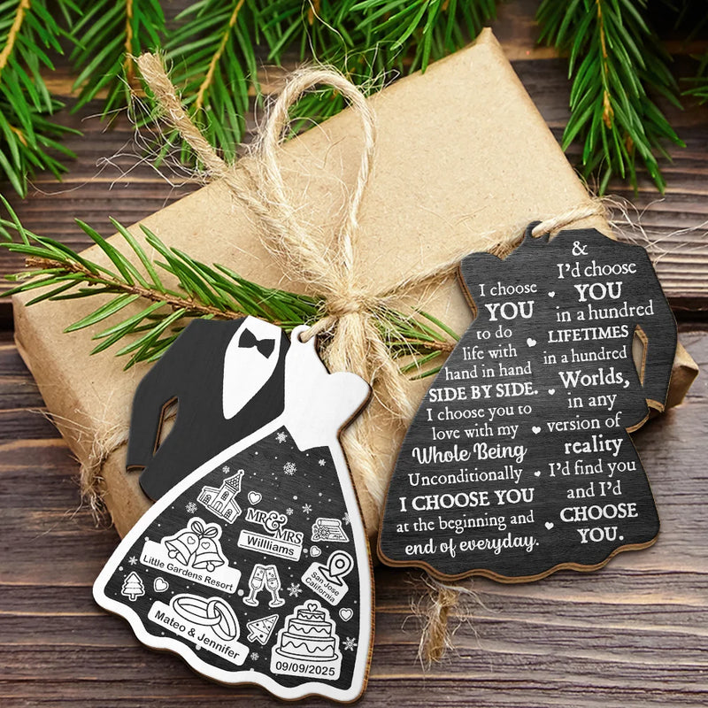 Gift For Couples,Gift For Wife,Gift For Husband,Christmas,Happy - Bride & Groom I Choose You - Personalized Wooden Ornament Print 2 Sides
