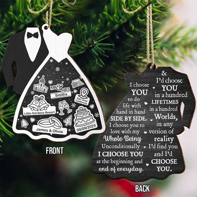Gift For Couples,Gift For Wife,Gift For Husband,Christmas,Happy - Bride & Groom I Choose You - Personalized Wooden Ornament Print 2 Sides