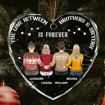 Brother Sister Forever Linked Together - Personalized Heart Shaped Glass Ornament