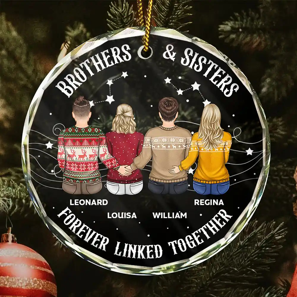 Brother Sister Forever Linked Together - Personalized Circle Glass Ornament