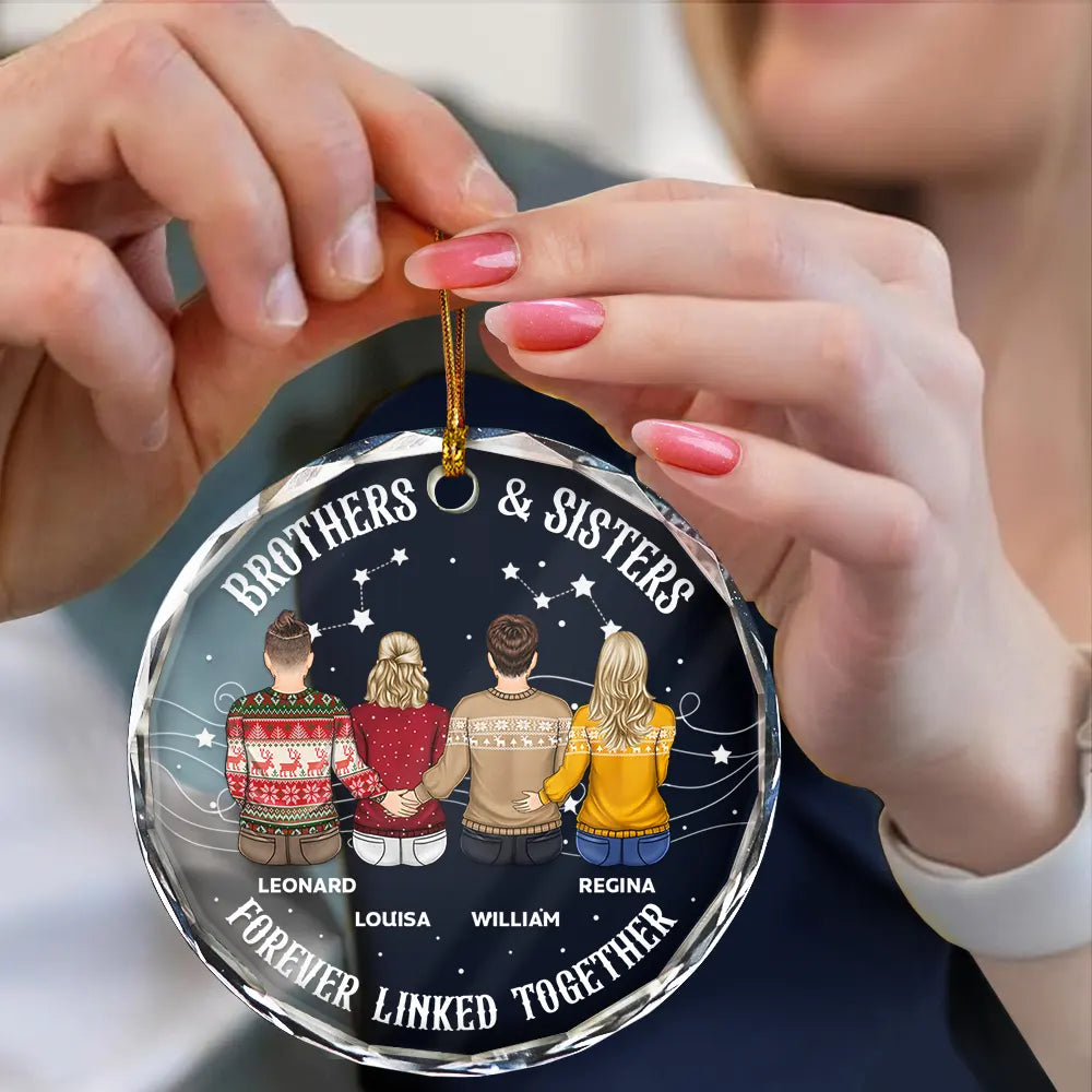 Family,Gift For Sibling,Gift For Sisters,Gift For Bestie,Gift For Brothers,Cousin,Love,Long Distance,Christmas,Top Market - Brother Sister Forever Linked Together - Personalized Circle Glass Ornament