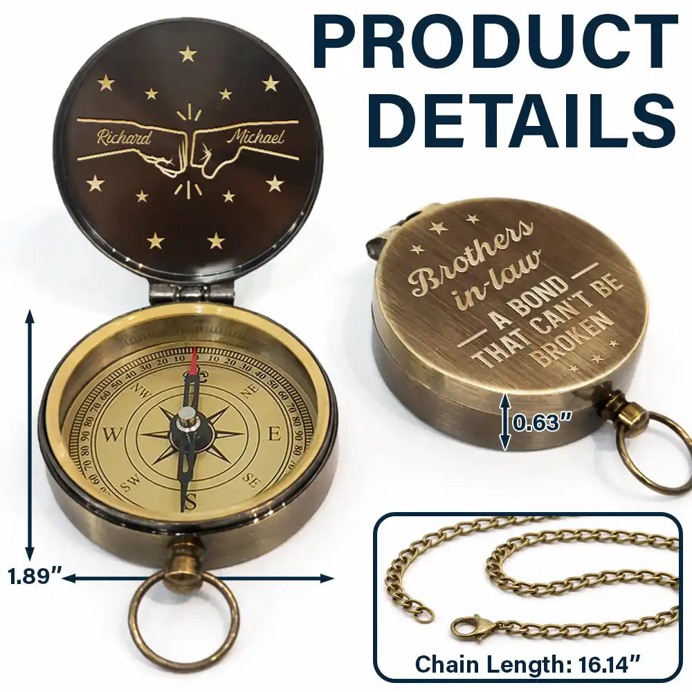 Gift For Brothers,Cousin,Gift For Men,Happy,Icon,Proud - Brothers A Bond That Can't Be Broken - Personalized Engraved Brass Compass