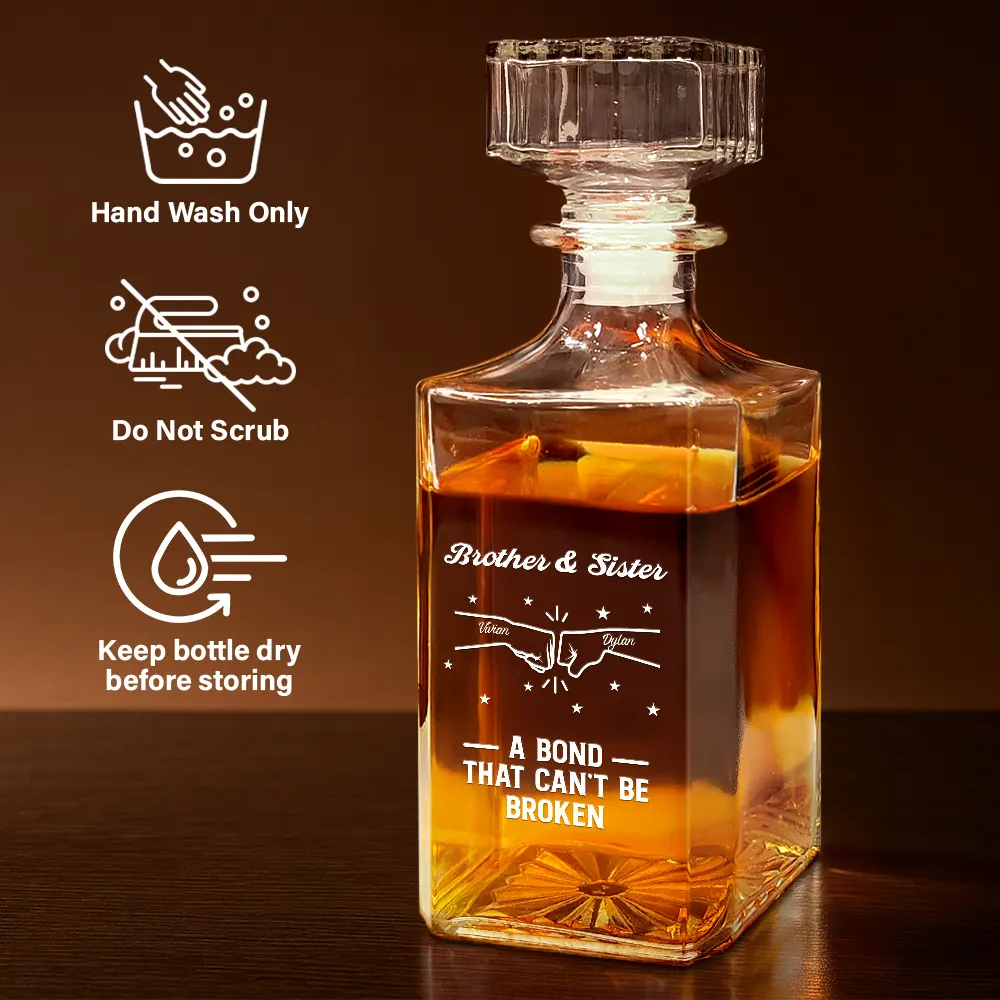 Gift For Brothers,Gift For Sisters,Gift For Sibling,Cousin,Happy - Brothers A Bond That Can't Be Broken - Personalized Square Whiskey Bottle