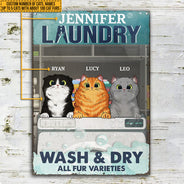 Cat Laundry Wash & Dry Custom Classic Metal Signs, Personalized Funny Cat Sign, Gift For Cat Lovers