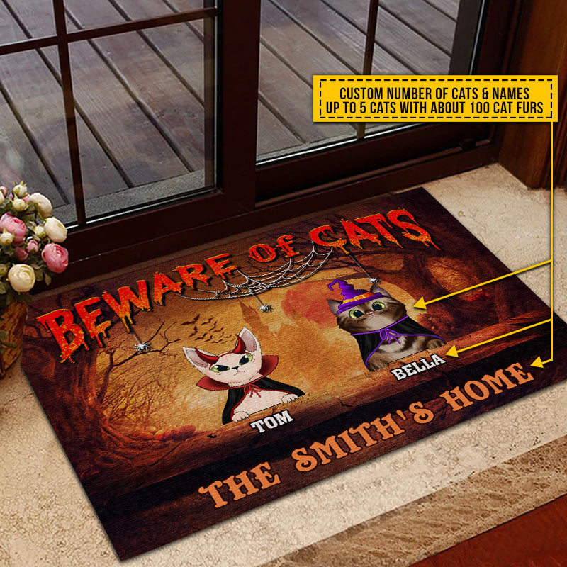 Cat Cosplay Beware Of Cats Custom Doormat, Pumpkin, Devil & Witch Cat Costumes, Personalized Halloween Decor