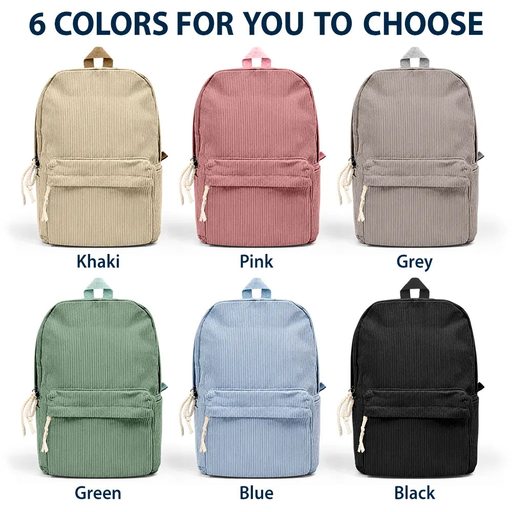 Playful, Back To School, Gift For Kids, Icon - Faux Embroidery Effect Chenille Animal & Alphabet Letters - Personalized Corduroy Backpack