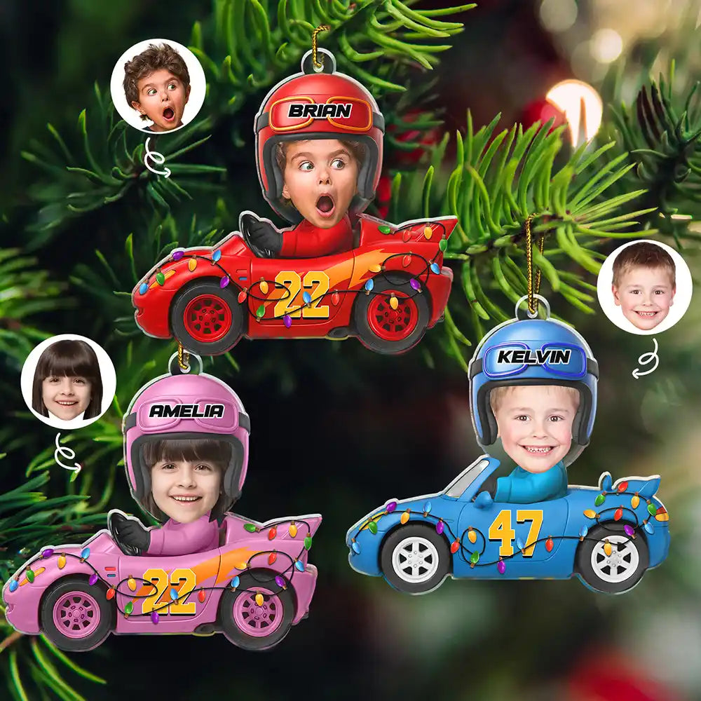 Custom Photo Funny Kid Face Car Toys - Personalized Custom Shaped Acrylic Ornament