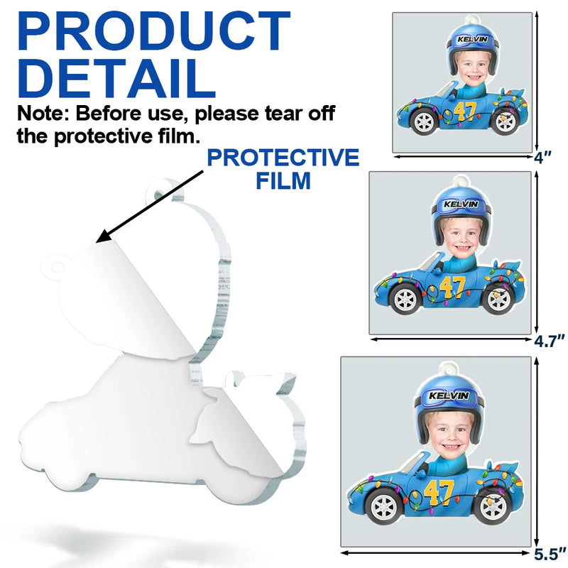 Gift For Kids,Gift For Grandkids,Custom Photo,Christmas,Funny - Custom Photo Funny Kid Face Car Toys - Personalized Custom Shaped Acrylic Ornament