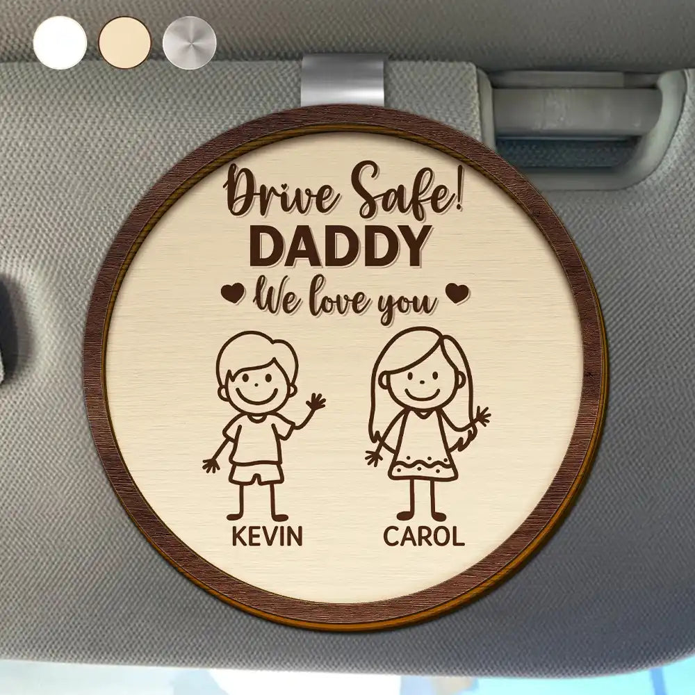 Gift For Grandpa,Gift For Grandma,Gift For Grandparents,Gift For Mother,Gift For Father,Christmas,Happy,Stick Figure - Drive Safe Grandpa Daddy Kid Stick Figures - Personalized Custom Shaped Car Visor Clip